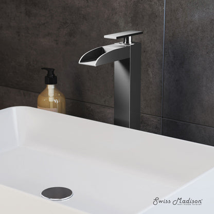 Swiss Madison Concorde Single Hole, Single-Handle, High Arc Waterfall, Bathroom Faucet in Brushed Nickel