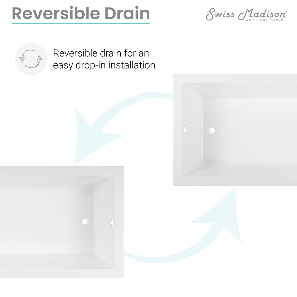 Swiss Madison Voltaire 72" x 36" Reversible Drain Drop-In Bathtub