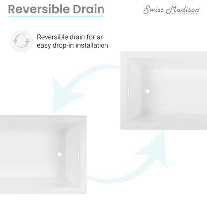 Swiss Madison Voltaire 72" x 36" Reversible Drain Drop-In Bathtub