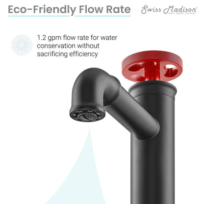 Swiss Madison Avallon Single Hole, Single-Handle, Bathroom Faucet in Matte Black with Red Handle