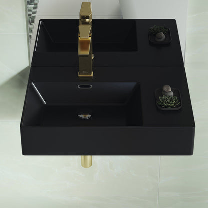 Swiss Madison St. Tropez 24 x 18 Ceramic Wall Hung Sink with Left Side Faucet Mount, Matte Black