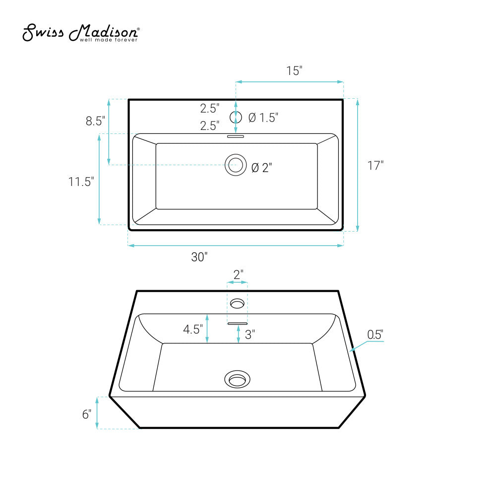 Swiss Madison Claire 30" Rectangle Wall-Mount Bathroom Sink