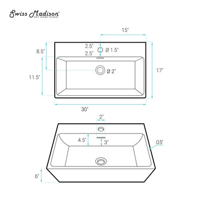 Swiss Madison Claire 30" Rectangle Wall-Mount Bathroom Sink