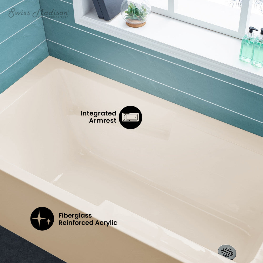 Swiss Madison Voltaire 60" x 30" Right-Hand Drain Alcove Bathtub with Apron in Bisque