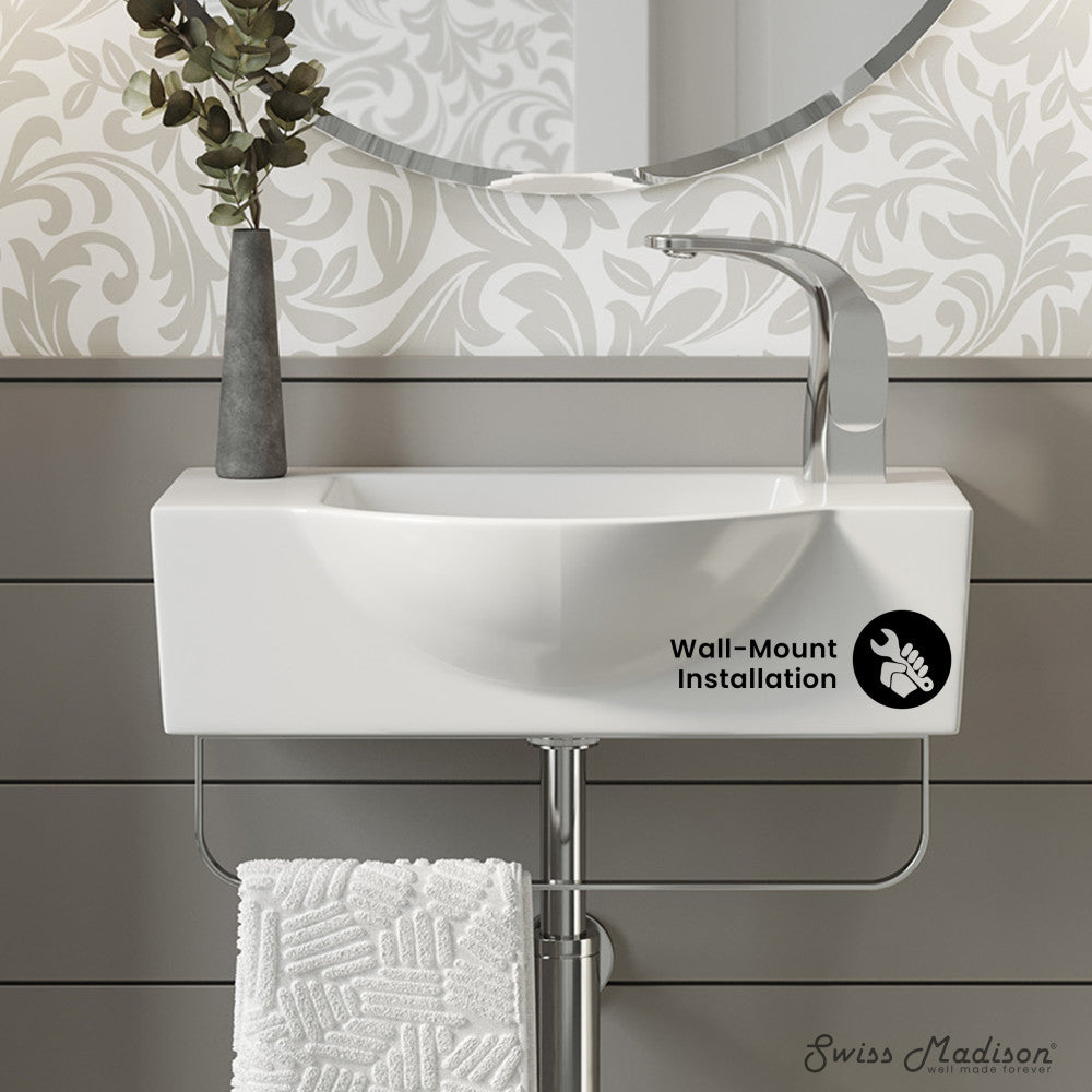 Swiss Madison Chateau 21.5" Right Side Faucet Wall-Mount Bathroom Sink with Chrome Towel Bar