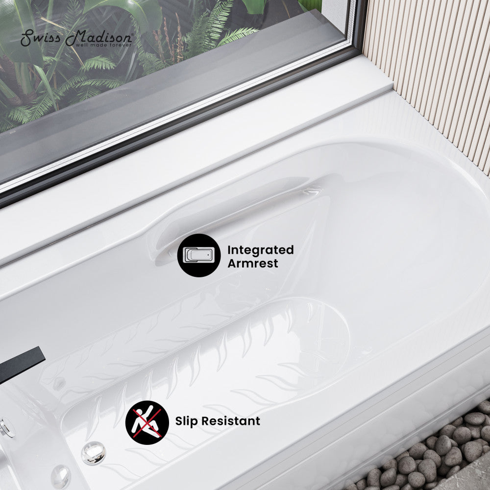 Swiss Madison Concorde 60" x 32" Acrylic Glossy White, Alcove, Integral, Left-Hand Drain, Apron Bathtub