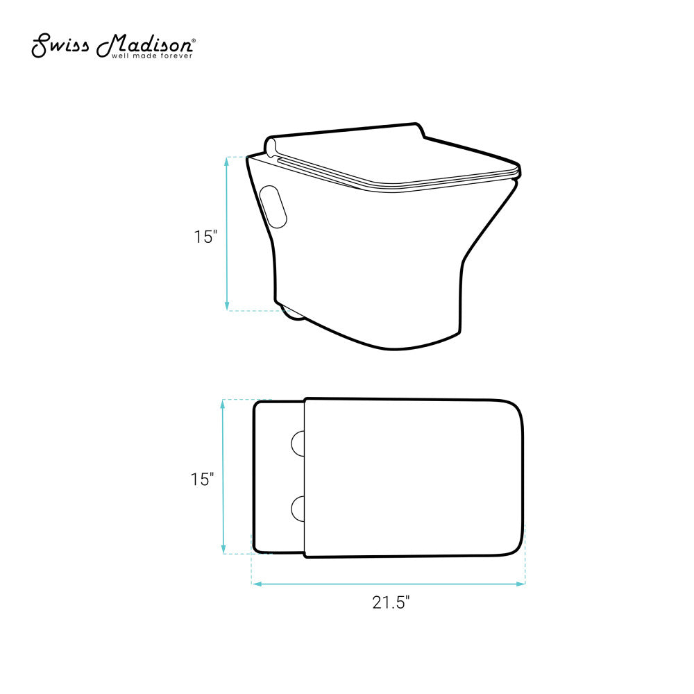 Swiss Madison Carre Wall-Hung Toilet Bundle 0.8/1.6 GPF Dual Flush in Glossy White with Brass Flush Plate