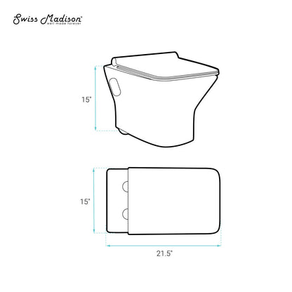 Swiss Madison Carre Wall-Hung Toilet Bundle 0.8/1.6 GPF Dual Flush in Glossy White with Brass Flush Plate