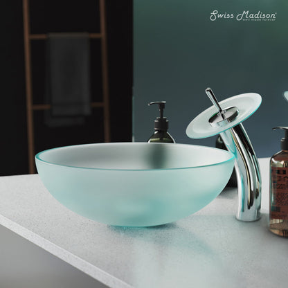 Swiss Madison Cascade 16.5 Color Glass Vessel Sink with Faucet, Frost