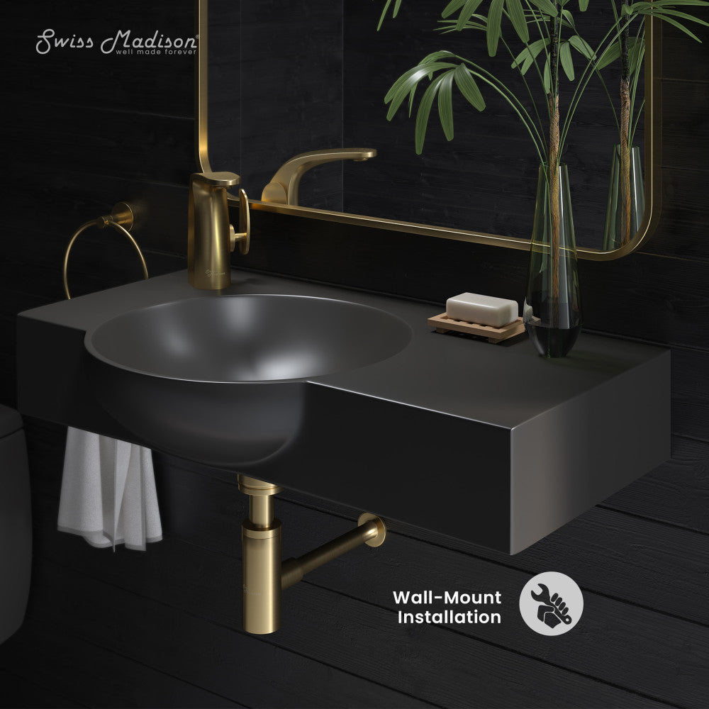 Swiss Madison Chateau 30" Left Side Faucet Wall-Mount Bathroom Sink in Matte Black