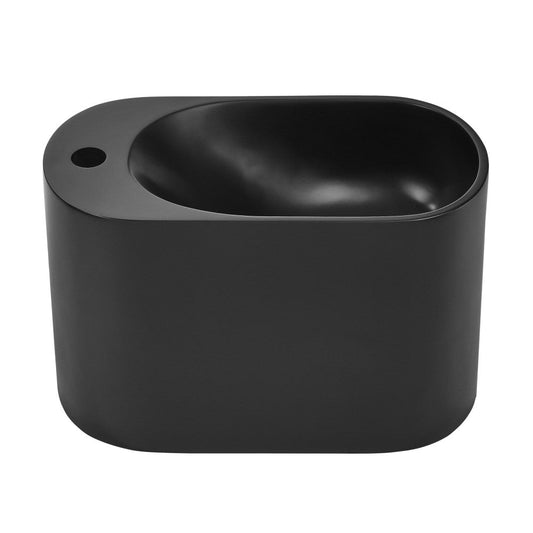 Swiss Madison Terre 18" Solid Surface Oval Wall-Mounted Sink with Left Side Faucet Mount in Matte Black