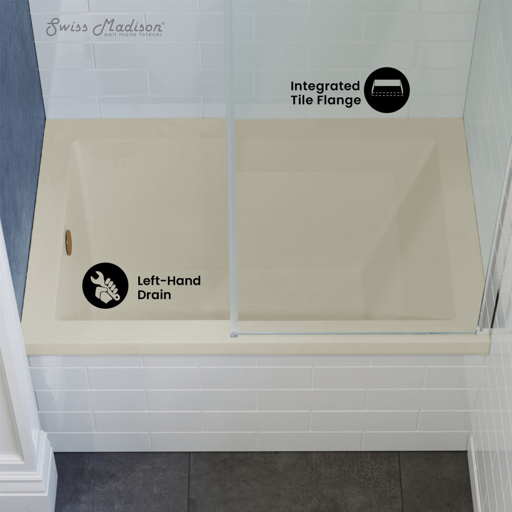 Swiss Madison Voltaire 48" x 32" Left-Hand Drain Alcove Bathtub in Bisque