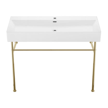 Swiss Madison Claire 40 Ceramic Console Sink White Basin Gold Legs