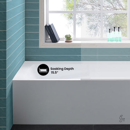 Swiss Madison Voltaire 54 x 30 Skirted Right Drain Soaking Alcove Bathtub in Glossy White with Integrated Armrest