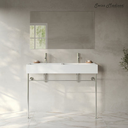 Swiss Madison Claire 48" Double Basin Console Sink with Polished Chrome Legs
