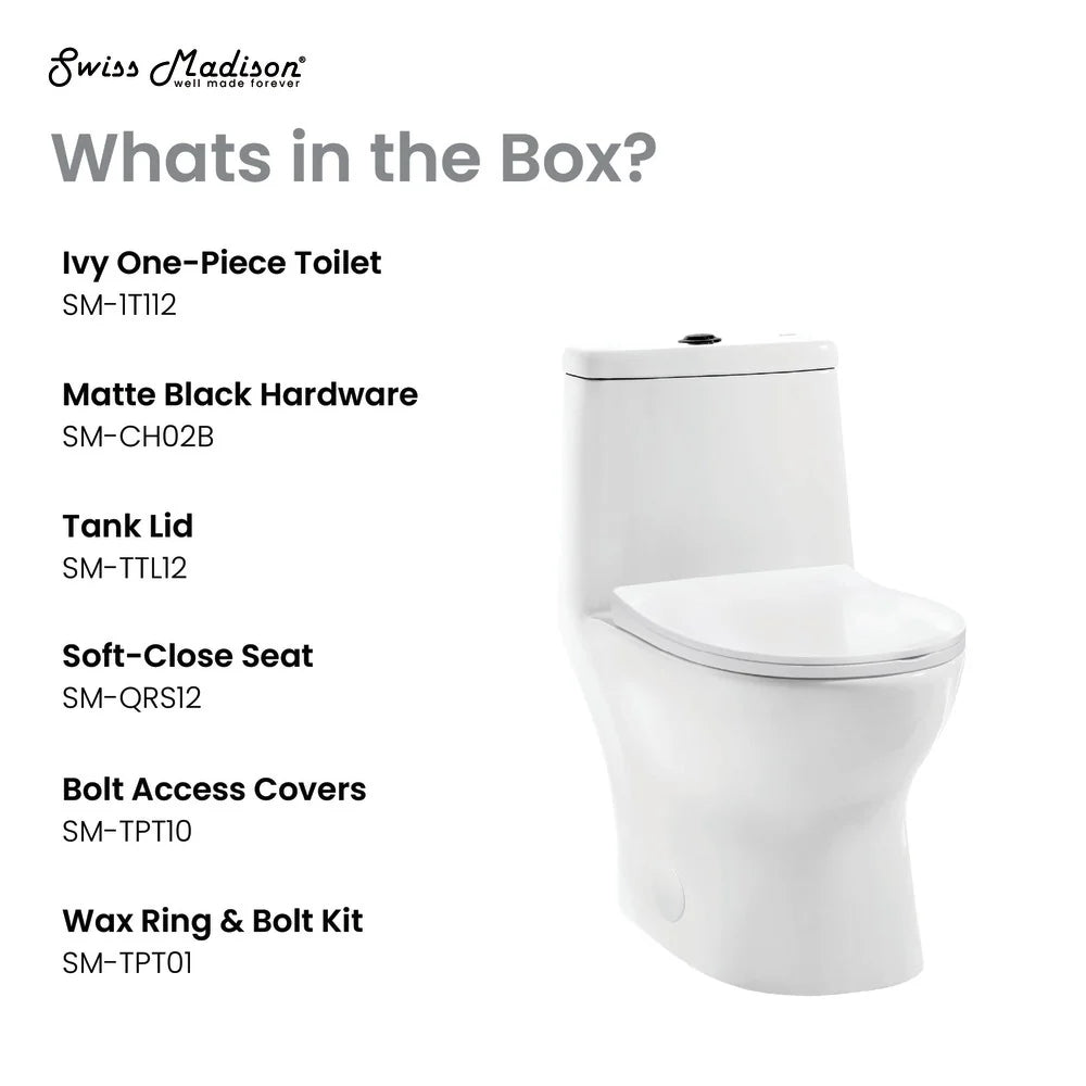 Swiss Madison Ivy One Piece Toilet Dual Vortex™ Flush, Black Hardware 1.1/1.6 gpf