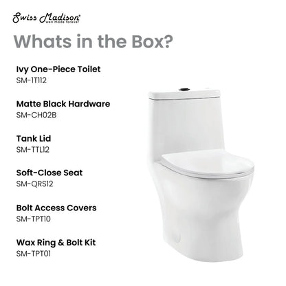 Swiss Madison Ivy One Piece Toilet Dual Vortex™ Flush, Black Hardware 1.1/1.6 gpf