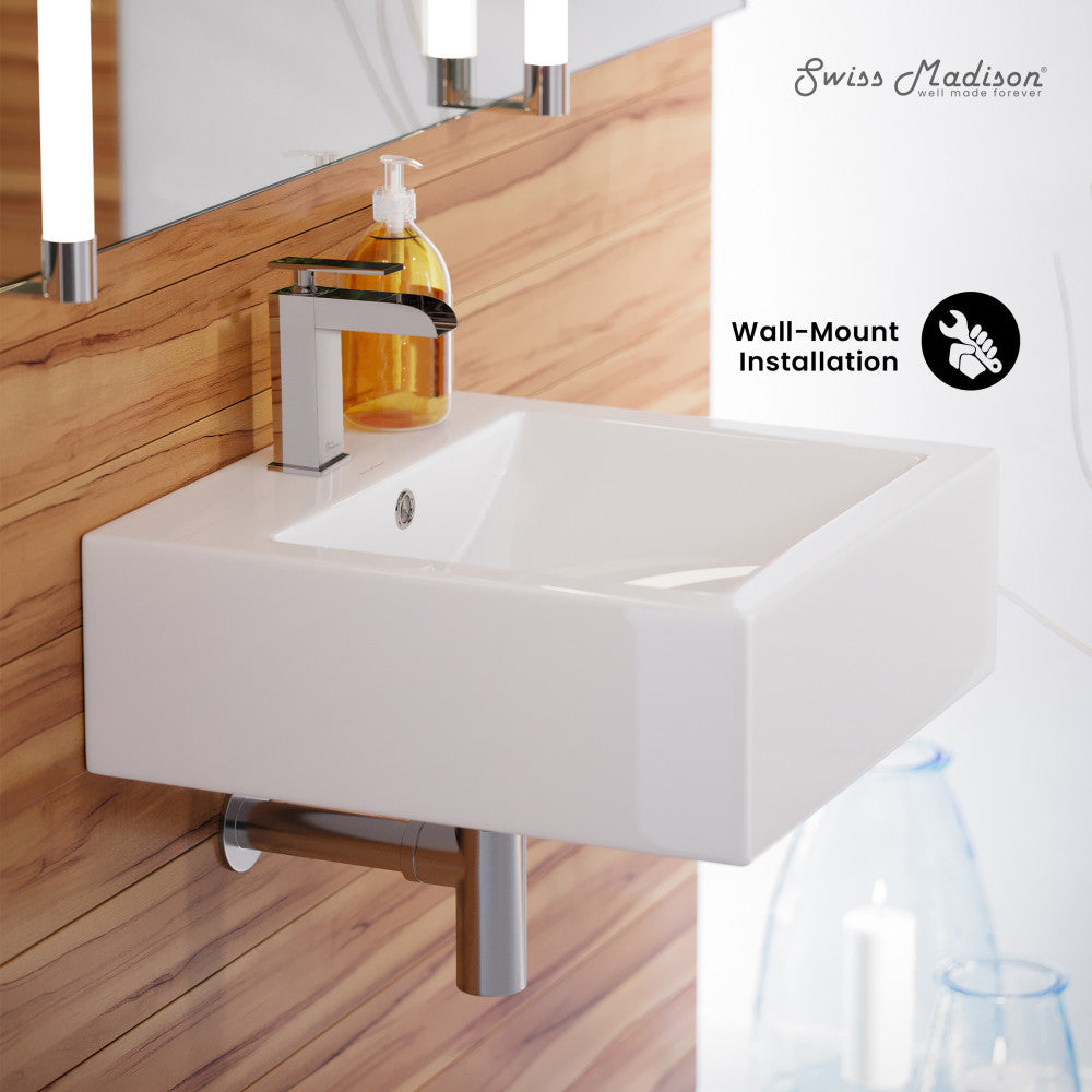 Swiss Madison Voltaire 18 Square Ceramic Wall Mount Sink