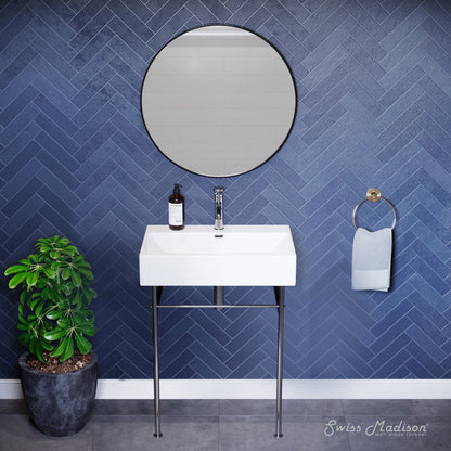 Swiss Madison Claire 24 Ceramic Console Sink White Basin Chrome Legs