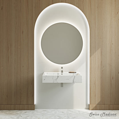 Swiss Madison Voltaire Wide Rectangle Wall Hung Sink in White Marble