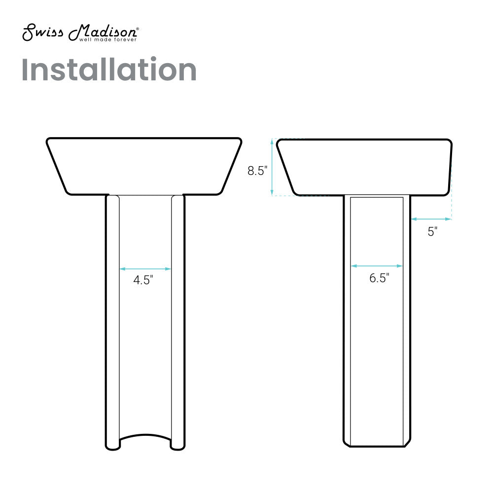 Swiss Madison Sublime Square Two-Piece Pedestal Sink in Matte Black