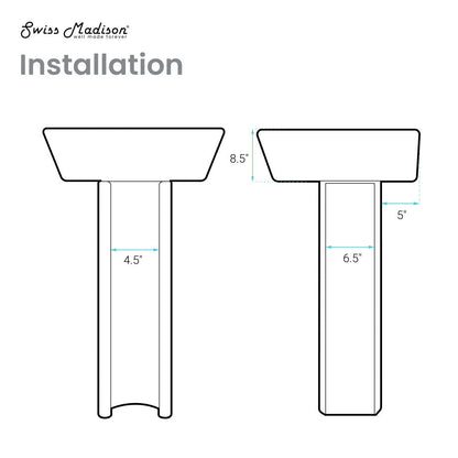 Swiss Madison Sublime Square Two-Piece Pedestal Sink in Matte Black