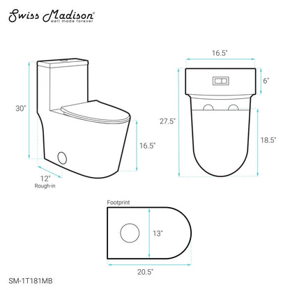 Swiss Madison Dreux One Piece Elongated Dual Flush Toilet with 0.95/1.26 GPF in Matte Black