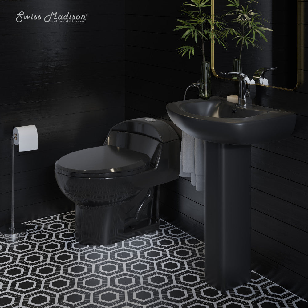 Swiss Madison Chateau Two-Piece Round Pedestal Sink in Matte Black