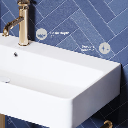Swiss Madison Carre 36 Ceramic Console Sink White Basin Gold Legs