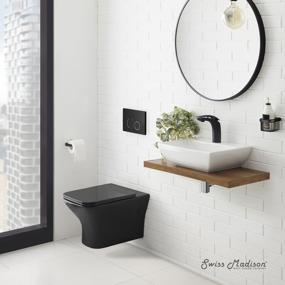 Swiss Madison Carre Wall-Hung Elongated Toilet Bowl in Matte Black