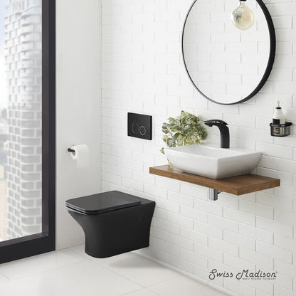 Swiss Madison Carre Wall-Hung Elongated Toilet Bowl in Matte Black