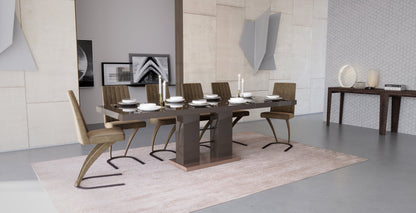 Maxima House Dining Set LISA 7 pcs. modern brown glossy Dining Table with 6 chairs