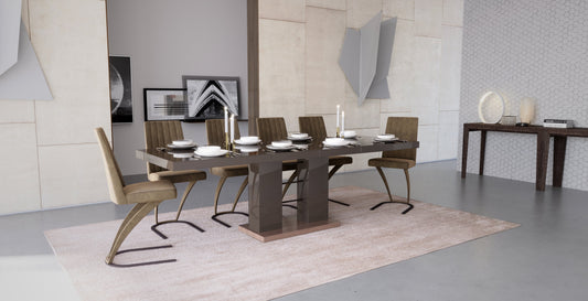 Maxima House Dining Set LISA 7 pcs. modern brown glossy Dining Table with 6 chairs