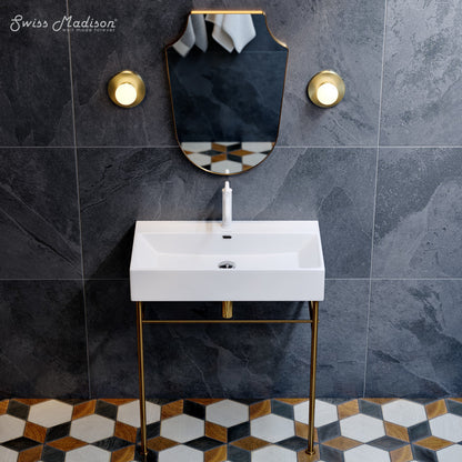Swiss Madison Claire 30 Ceramic Console Sink White Basin Brushed Gold Legs