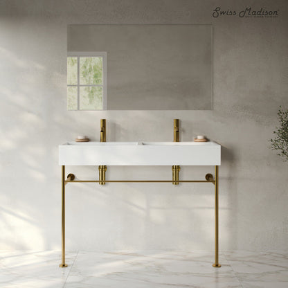 Swiss Madison Claire 48" Double Basin Console Sink with Glossy Gold Legs