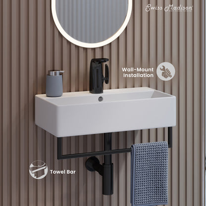 Swiss Madison Claire 22" Wall-Mount Bathroom Sink with Black Towel Bar