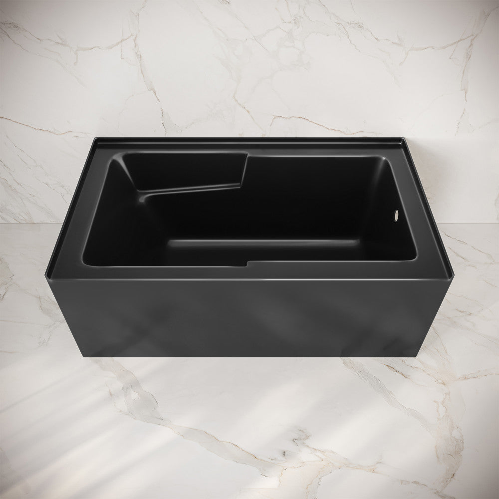 Swiss Madison Voltaire 54 x 30 Skirted Right Drain Soaking Apron Bathtub in Glossy Black with Integrated Armrest