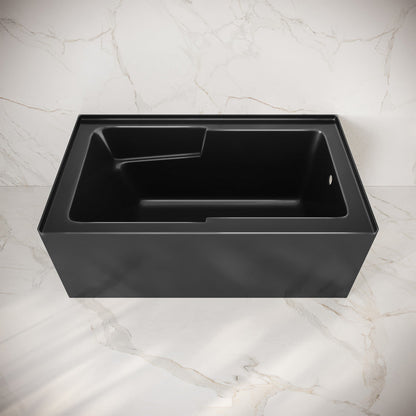 Swiss Madison Voltaire 54 x 30 Skirted Right Drain Soaking Apron Bathtub in Glossy Black with Integrated Armrest