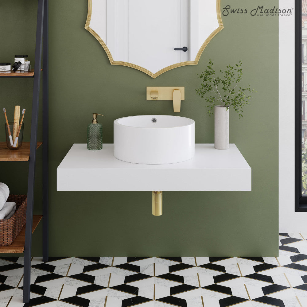 Swiss Madison Monaco 36" Floating Bathroom Shelf with Vessel Sink in Glossy White