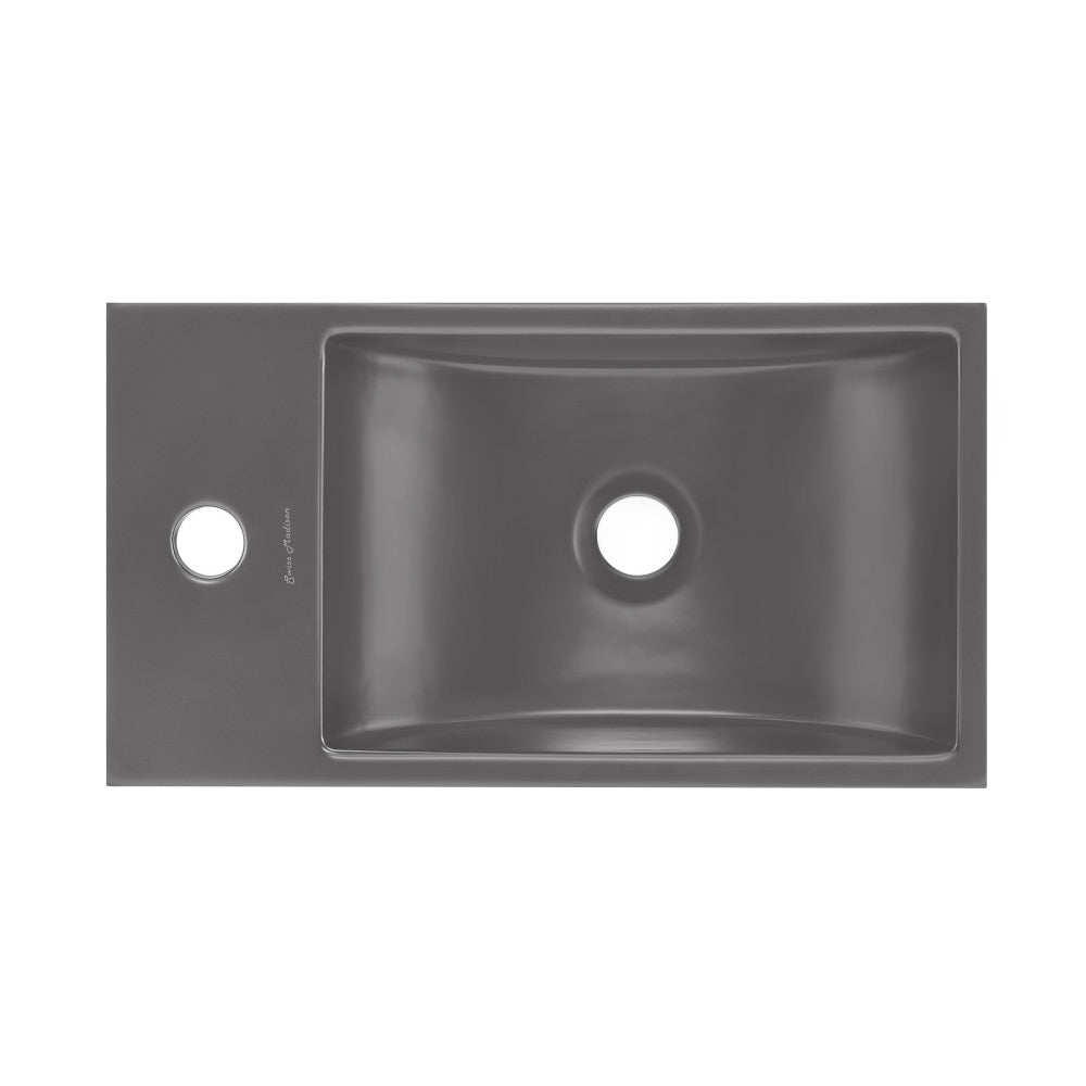Swiss Madison Lisse 16" Concrete Rectangle Wall-Mounted Sink with Left Side Faucet Mount in Matte Dark Gray