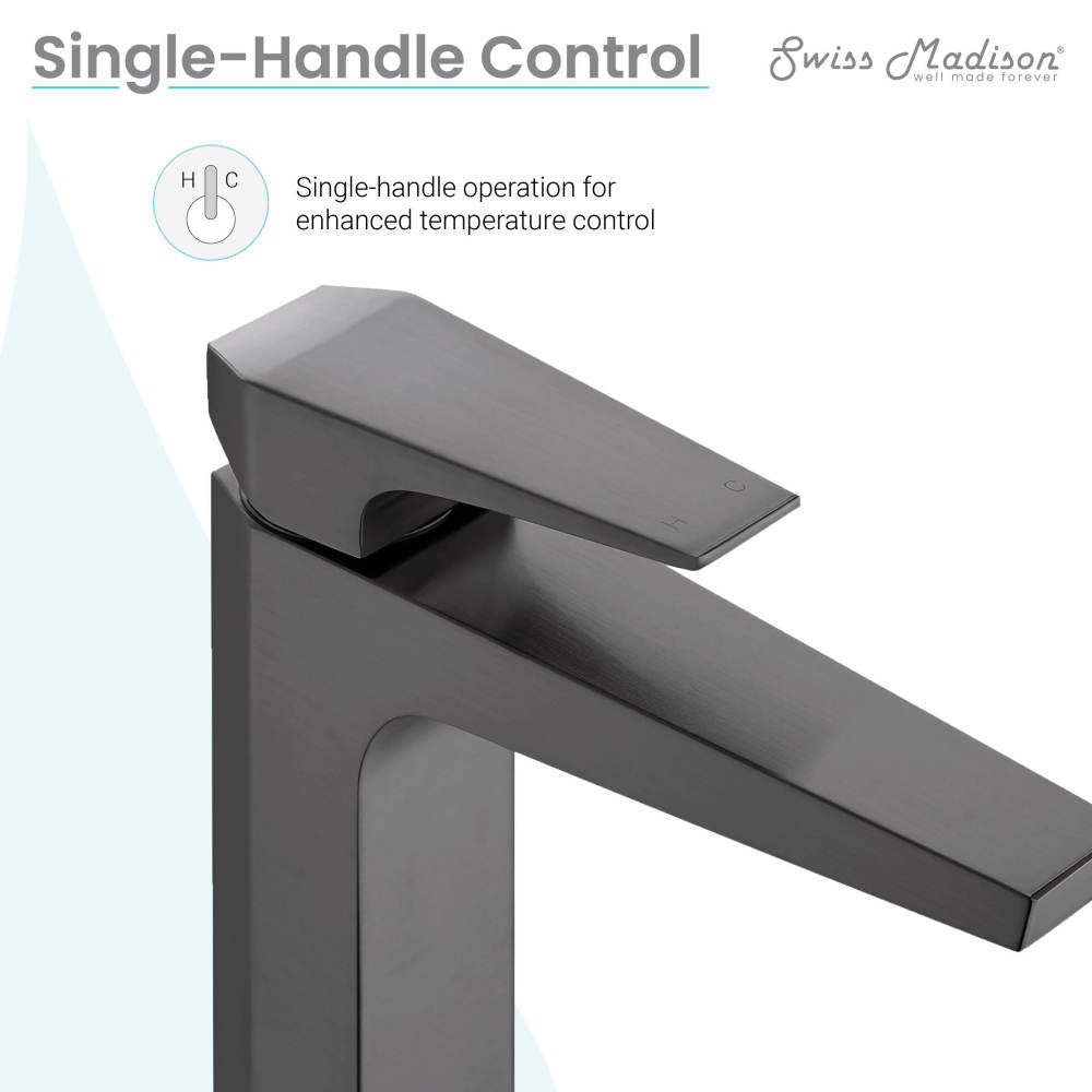 Swiss Madison Voltaire Single Hole, Single-Handle, High Arc Bathroom Faucet in Gunmetal Grey