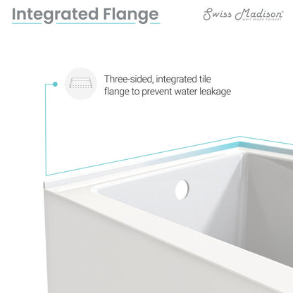 Swiss Madison Voltaire 54 x 30 Skirted Left Drain Soaking Alcove Bathtub in Glossy White with Integrated Armrest