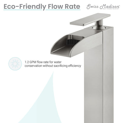 Swiss Madison Concorde Single Hole, Single-Handle, High Arc Waterfall, Bathroom Faucet in Brushed Nickel