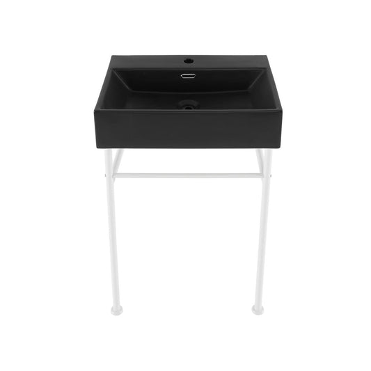 Swiss Madison Claire 24 Ceramic Console Sink Matte Black Basin Matte White Legs