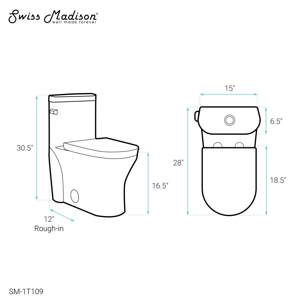 Swiss Madison Monaco One-Piece Elongated Left Side Flush Handle Toilet 1.28 gpf