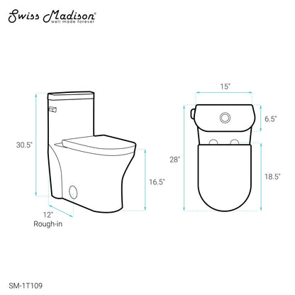 Swiss Madison Monaco One-Piece Elongated Left Side Flush Handle Toilet 1.28 gpf