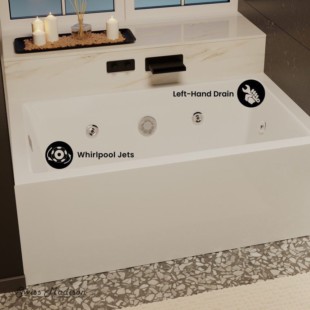 Swiss Madison Avancer 60" x 36" Left-Hand Drain Rectangular Alcove Whirlpool Bathtub with Apron