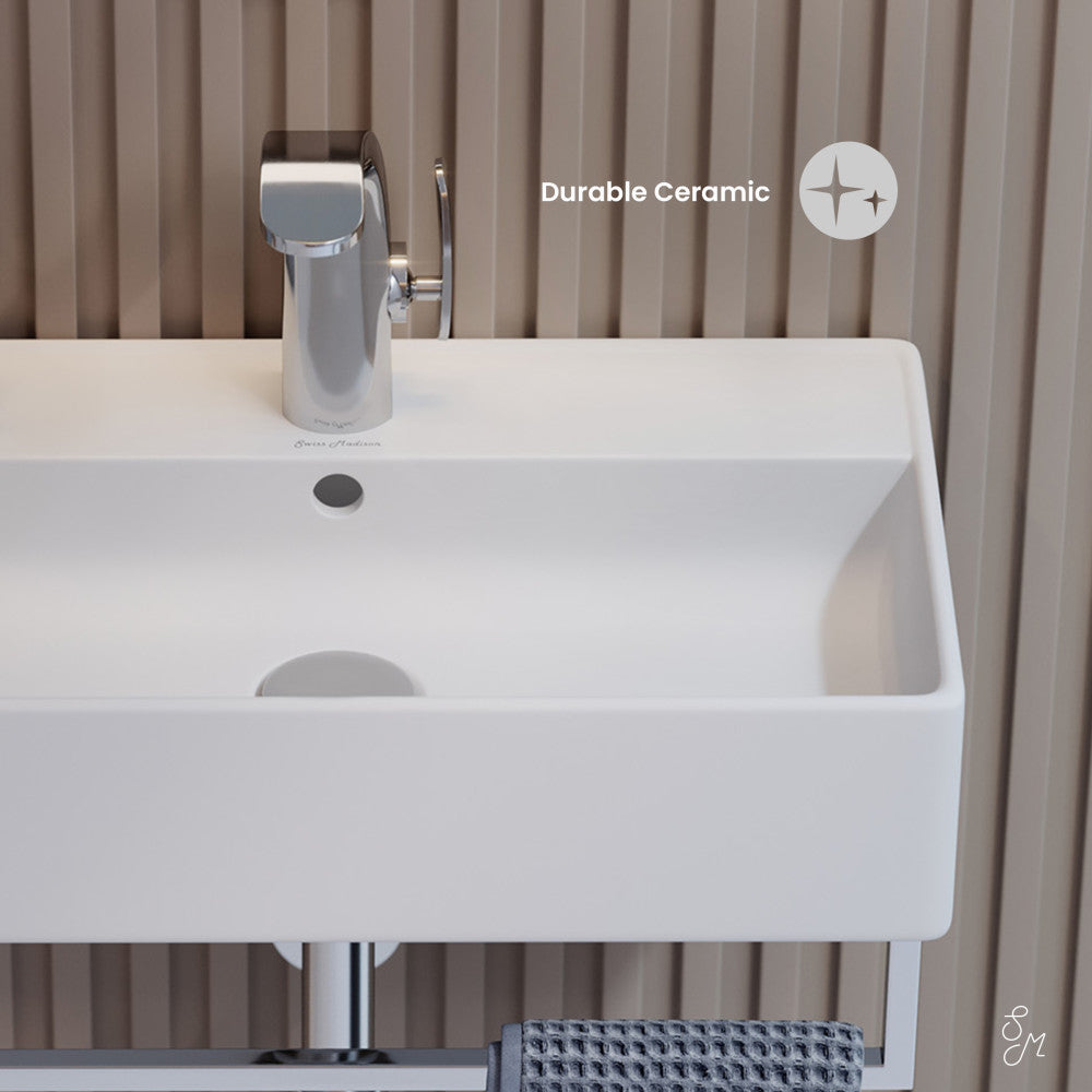Swiss Madison Claire 22" Wall-Mount Bathroom Sink with Silver Towel Bar