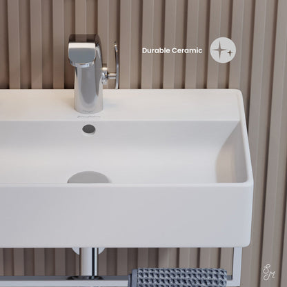 Swiss Madison Claire 22" Wall-Mount Bathroom Sink with Silver Towel Bar