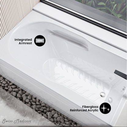 Swiss Madison Concorde 60" x 30" Right-Hand Drain Alcove Bathtub with Apron and Armrest